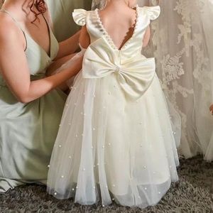 Pearl Appliqué Flower Girl Dress